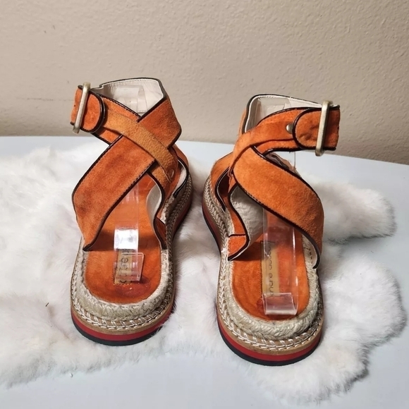 Andre Assous Cacia Orange Suede Platform Espadrilles Ankle Strap Size 6 - Picture 8 of 12